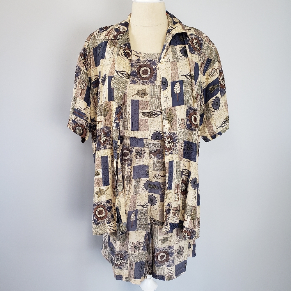 Vintage 90’s Stunt Collection Moody Patchwork Floral Print 3 Pc Silk Set Autumn